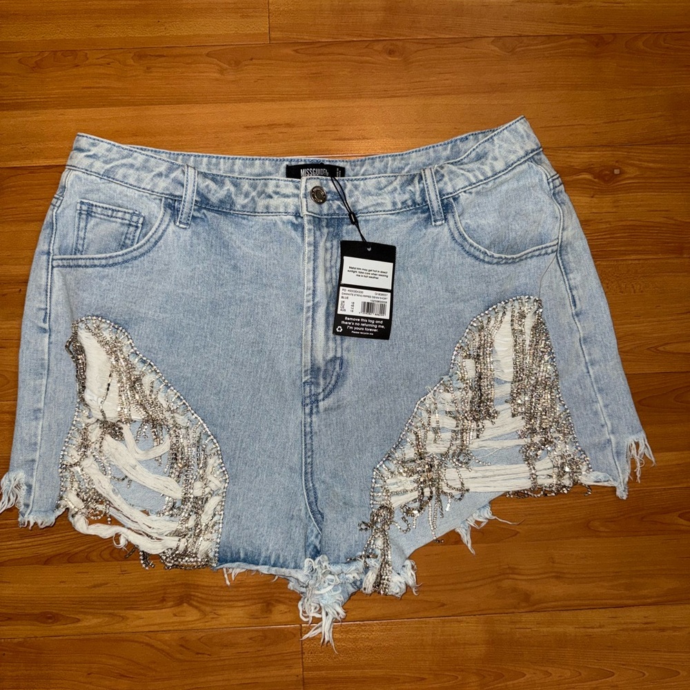 Missguided Light Blue Denim Shorts with Silver Accents